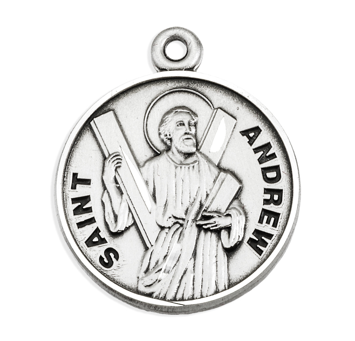 Sterling Silver Round St Andrew w/24" Ch-Bxd