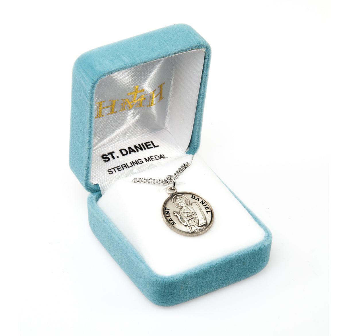 Sterling Silver Round St Daniel w/24" Ch-Bxd
