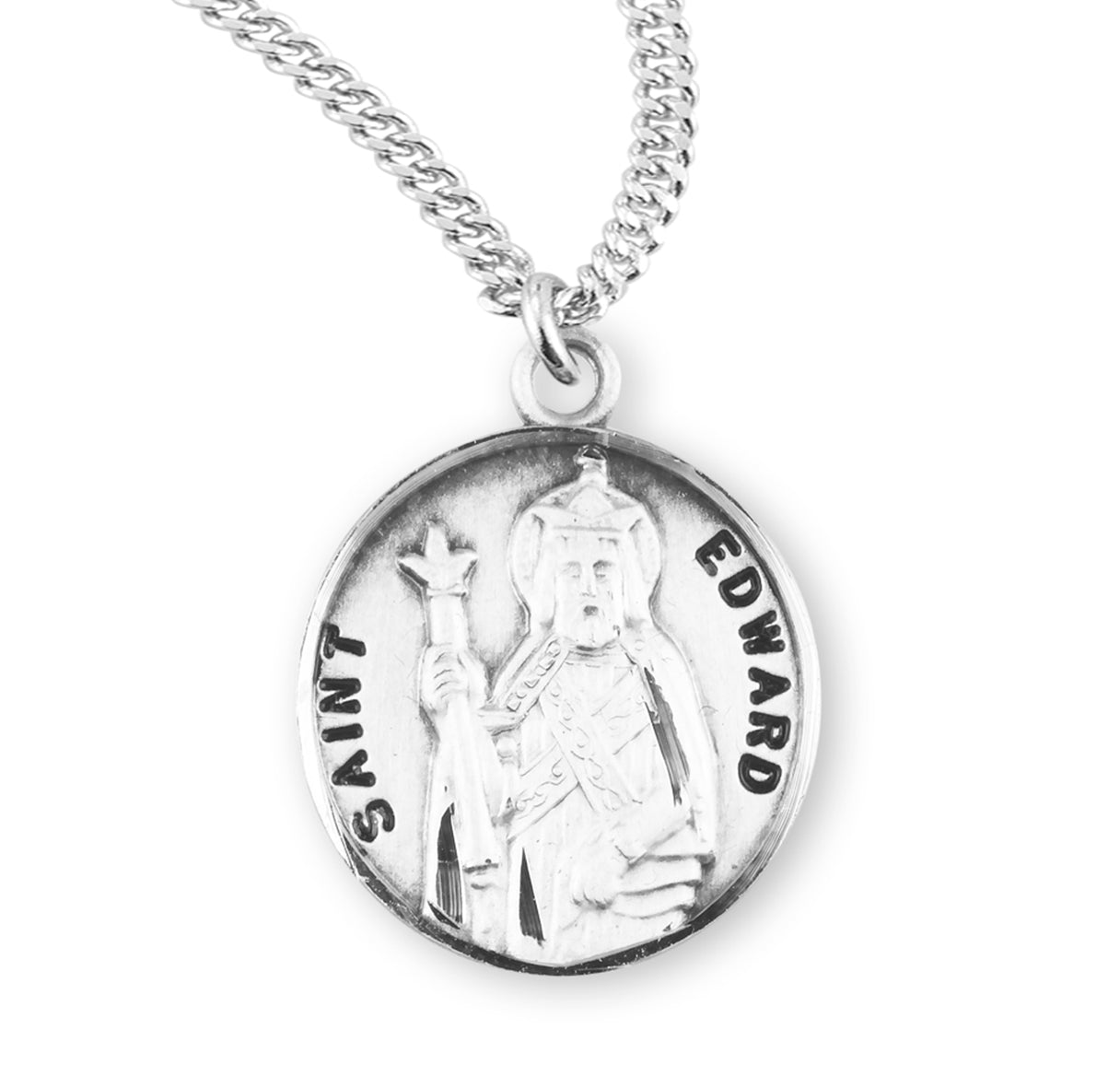 Sterling Silver Round St. Edward w/24" Ch-Bxd