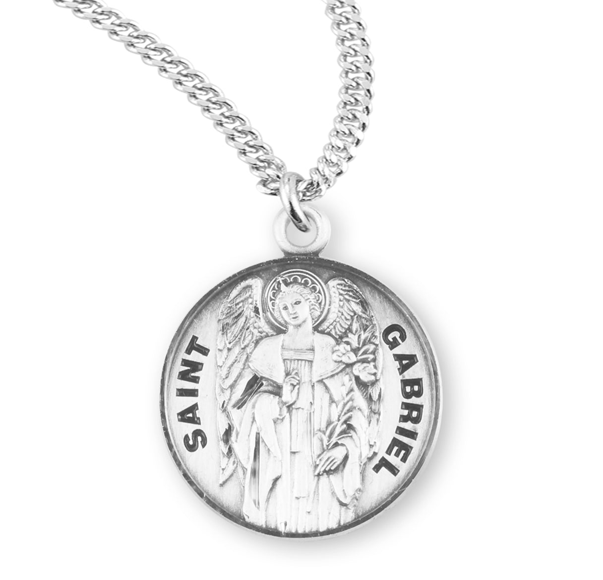 Sterling Silver Round St Gabriel w/24" Ch-Bxd