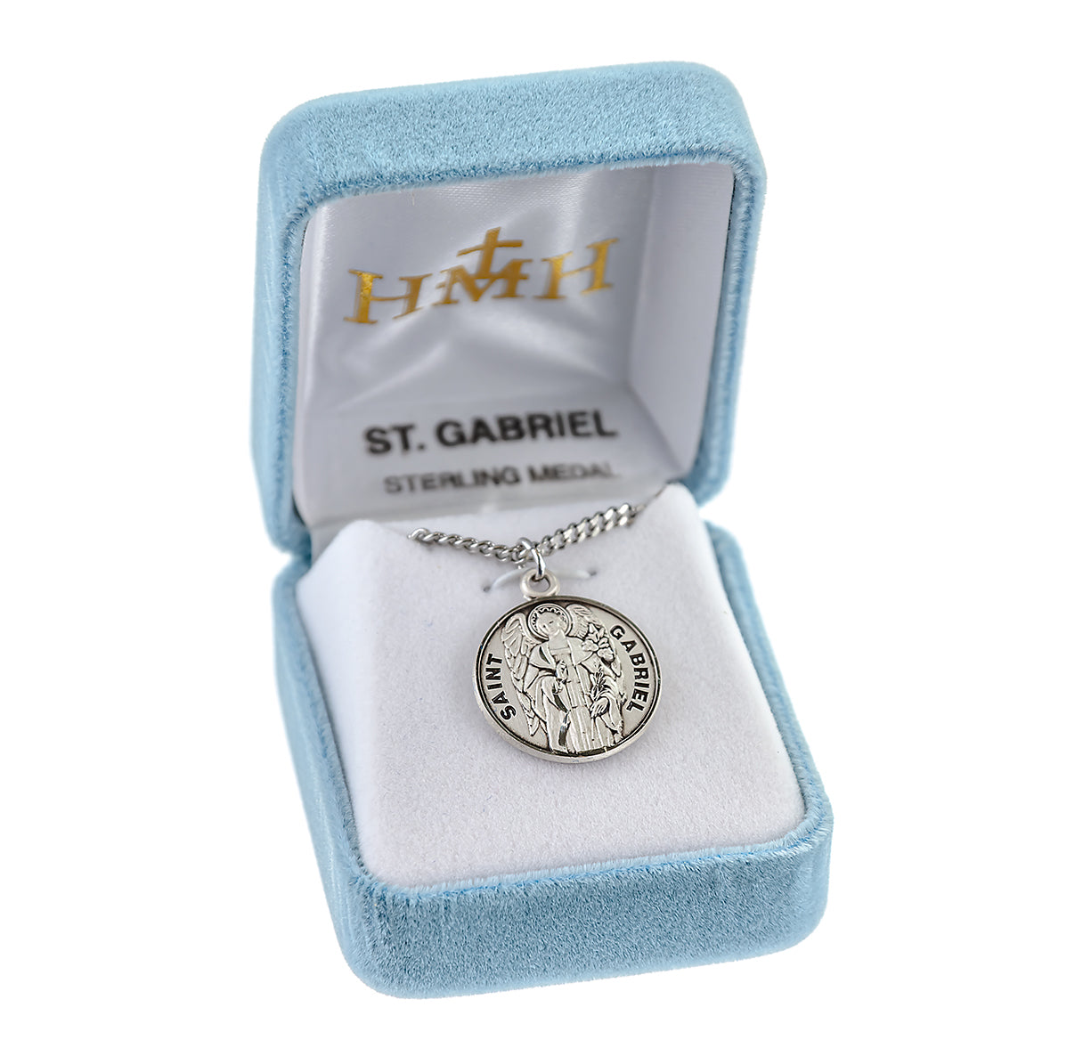 Sterling Silver Round St Gabriel w/24" Ch-Bxd
