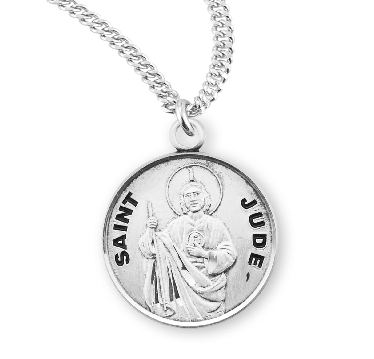 Sterling Silver Round St Jude w/24" Ch-Bxd