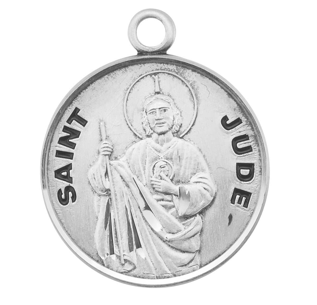 Sterling Silver Round St Jude w/24" Ch-Bxd