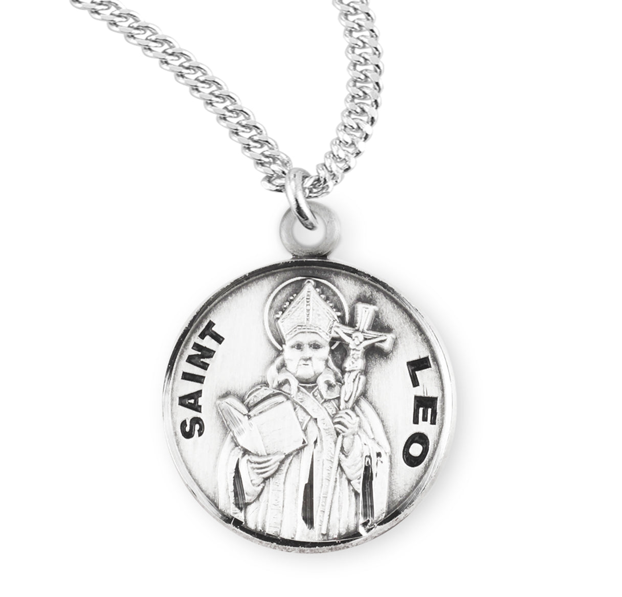 Sterling Silver Round St Leo w/24" Ch-Bxd