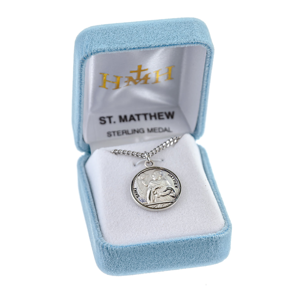 Sterling Silver Round St Matthew w/24" Ch-Bxd