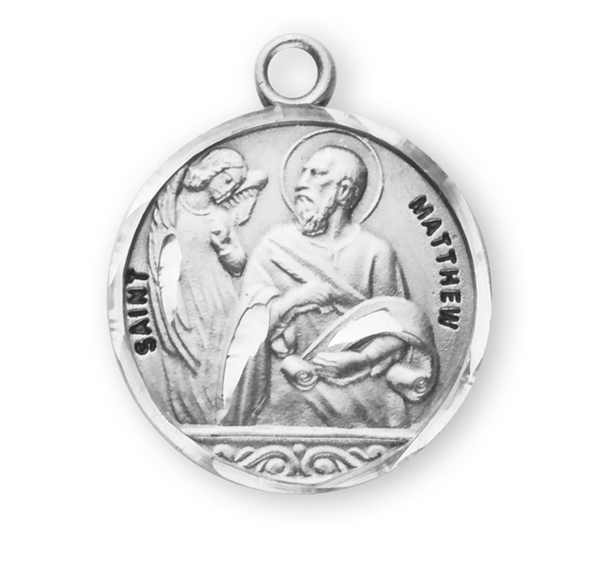 Sterling Silver Round St Matthew w/24" Ch-Bxd