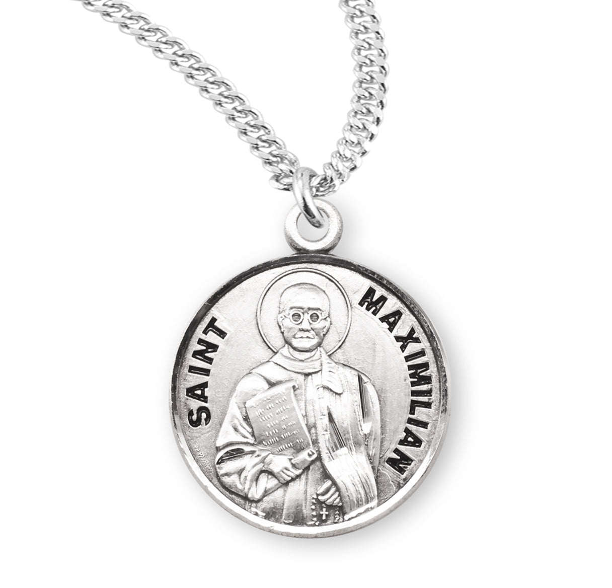 Sterling Silver Round St Maximilian Kolbe w/24" Ch-Bxd