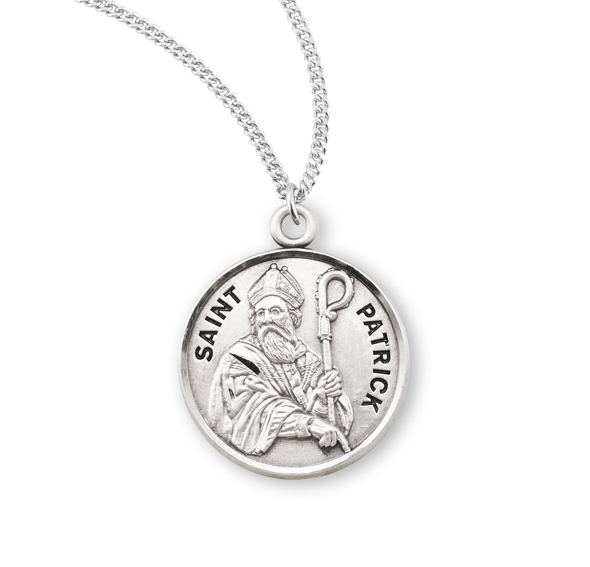 Sterling Silver Round St Patrick w/24" Ch-Bxd