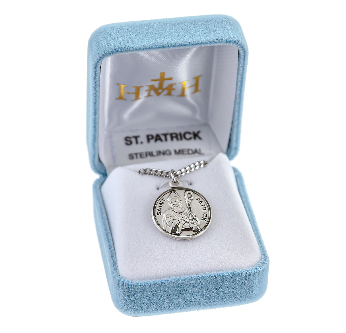 Sterling Silver Round St Patrick w/24" Ch-Bxd