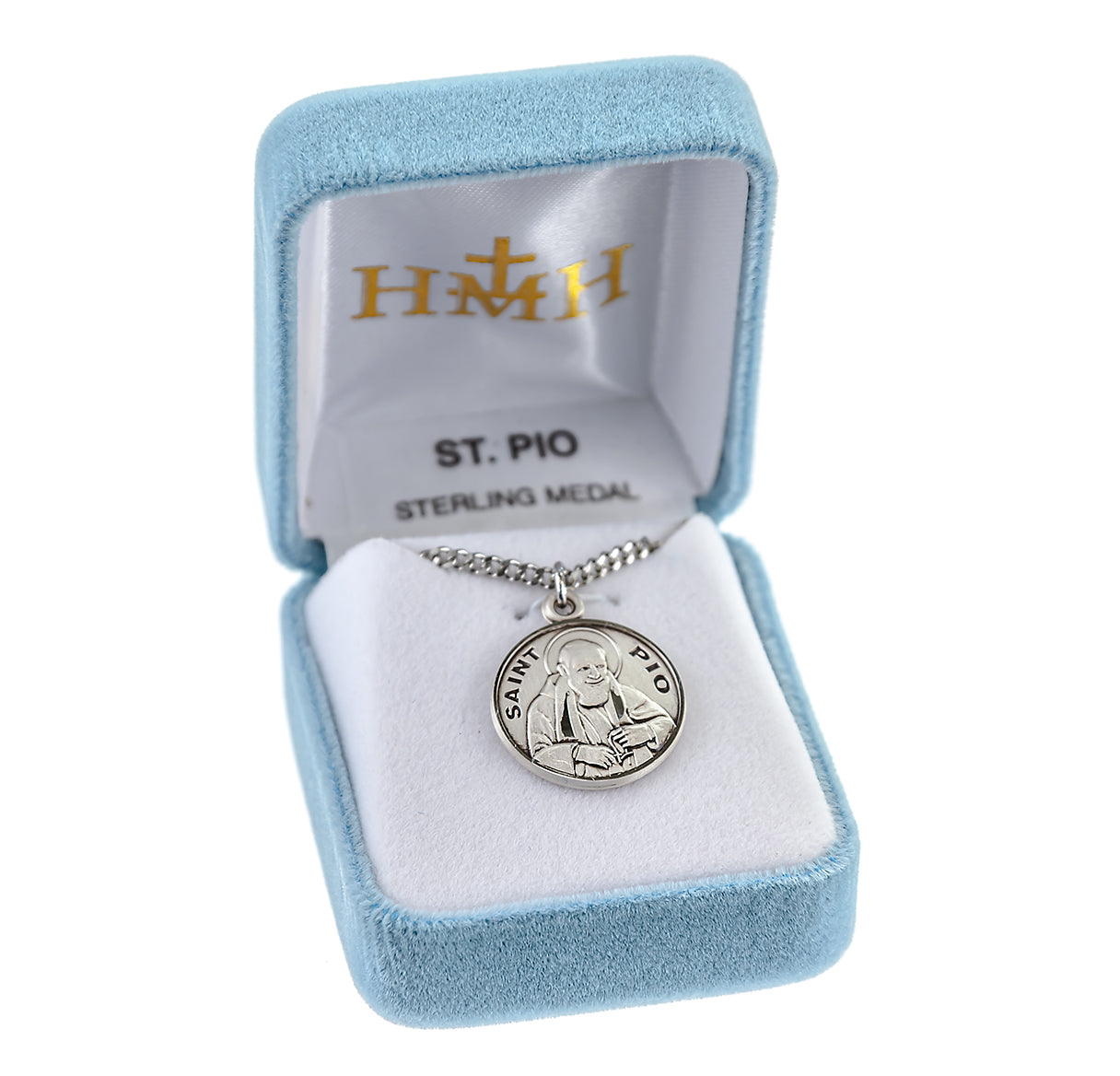 Sterling Silver Round St Pio w/24" Ch-Bxd