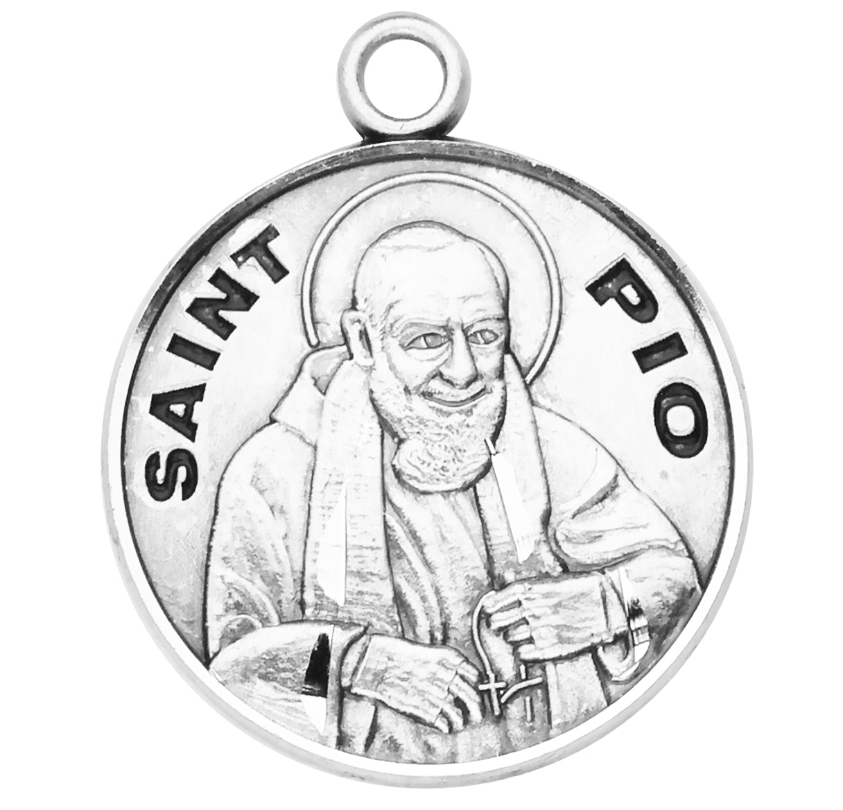 Sterling Silver Round St Pio w/24" Ch-Bxd
