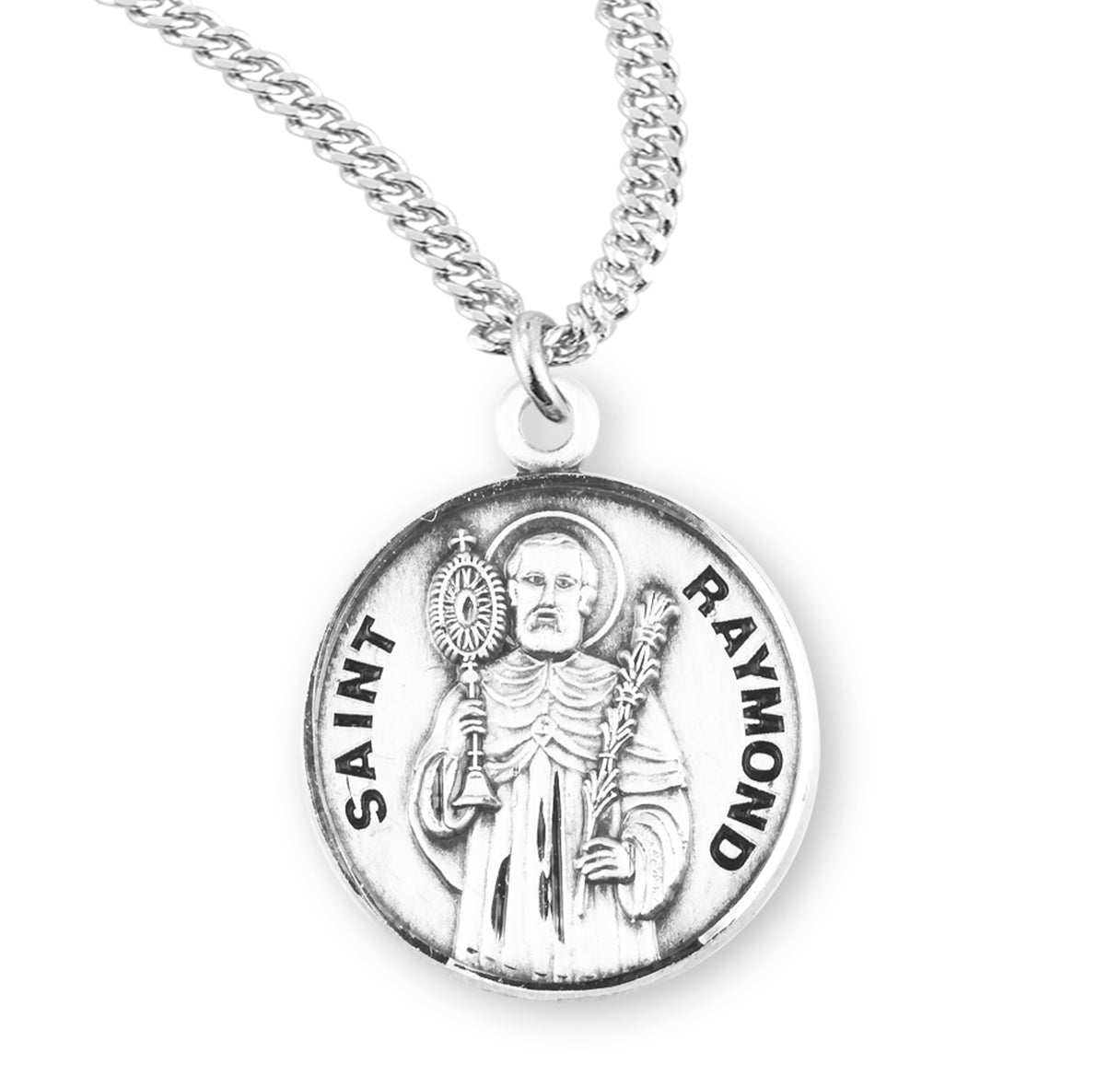 Sterling Silver Round St Raymond w/24" Ch-Bxd