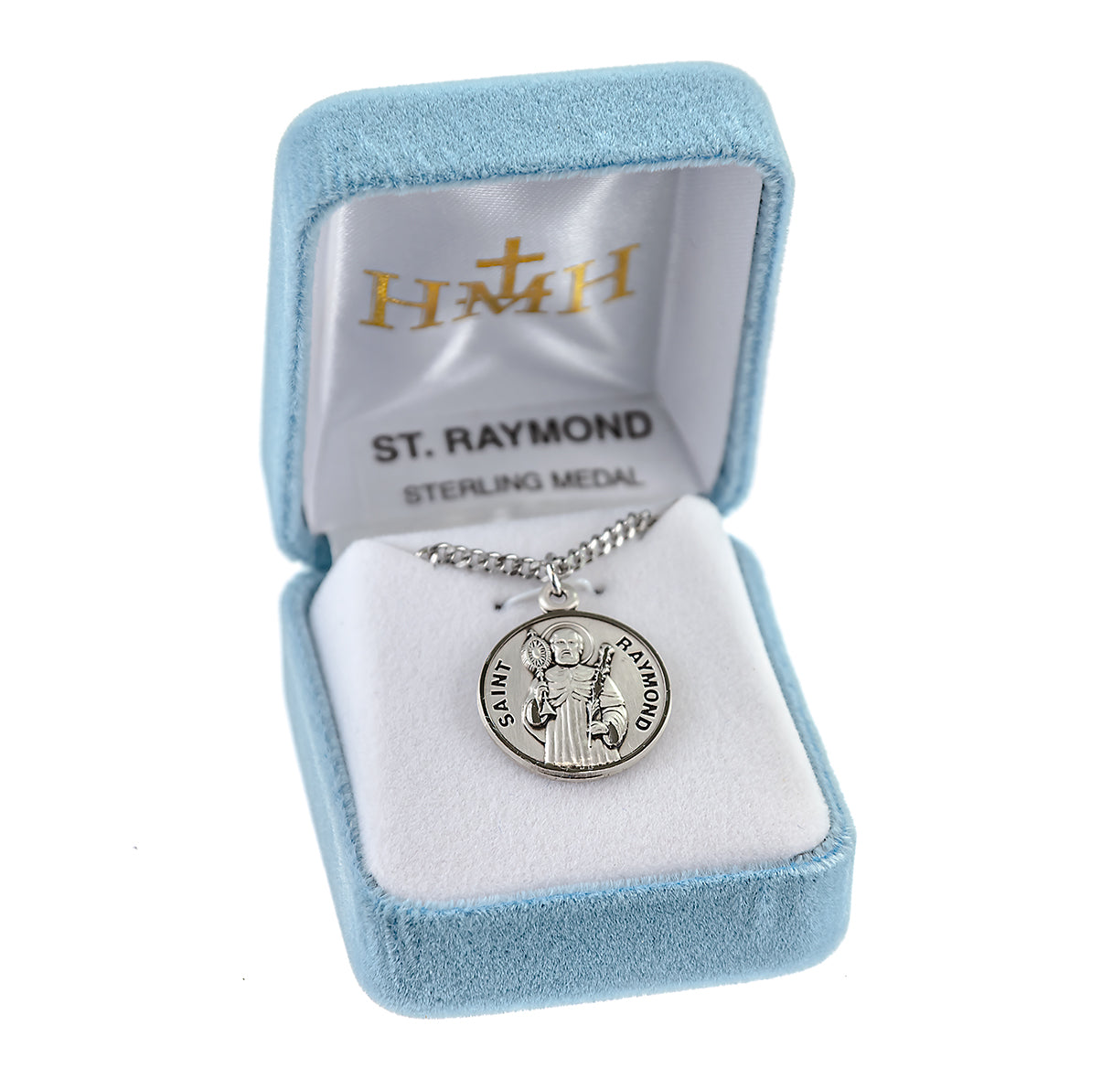 Sterling Silver Round St Raymond w/24" Ch-Bxd