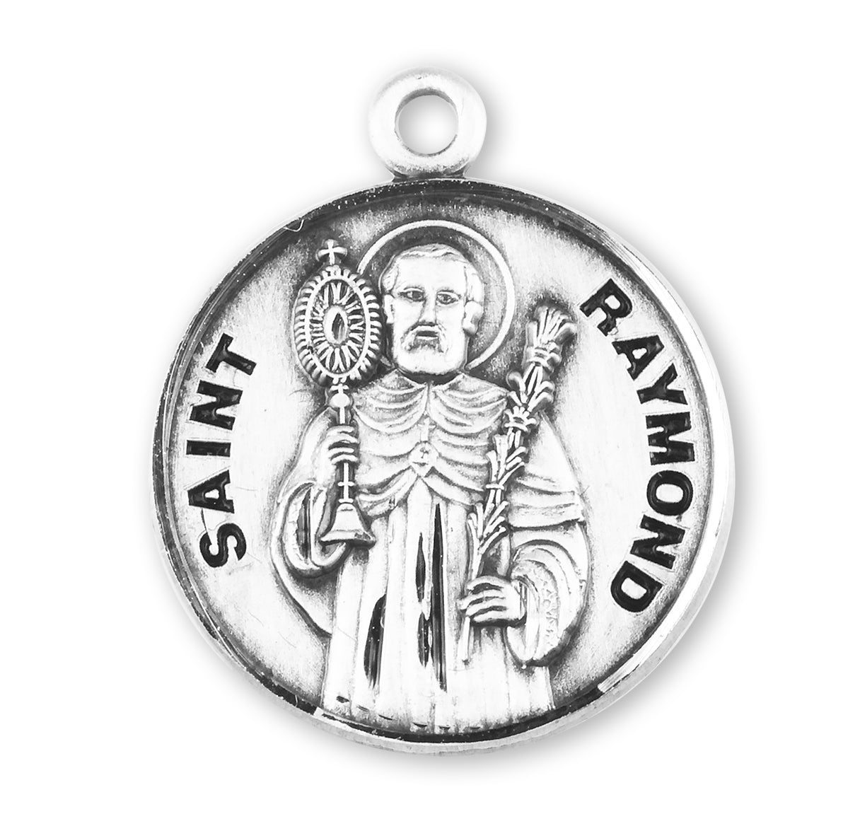 Sterling Silver Round St Raymond w/24" Ch-Bxd
