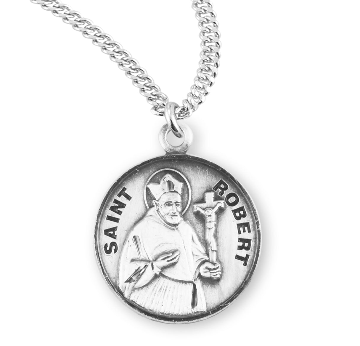 Sterling Silver Round St Robert w/24" Ch-Bxd