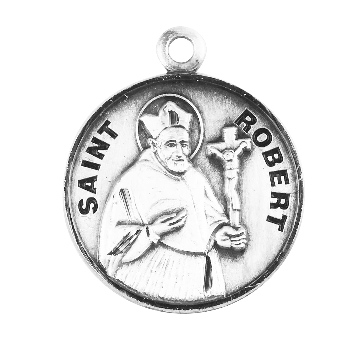 Sterling Silver Round St Robert w/24" Ch-Bxd