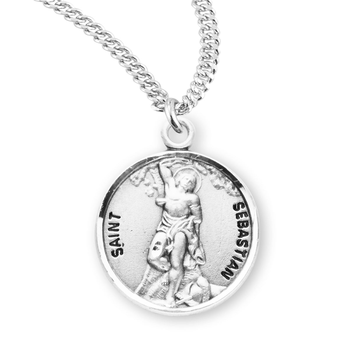 Sterling Silver Round St Sebastian w/24" Ch-Bxd