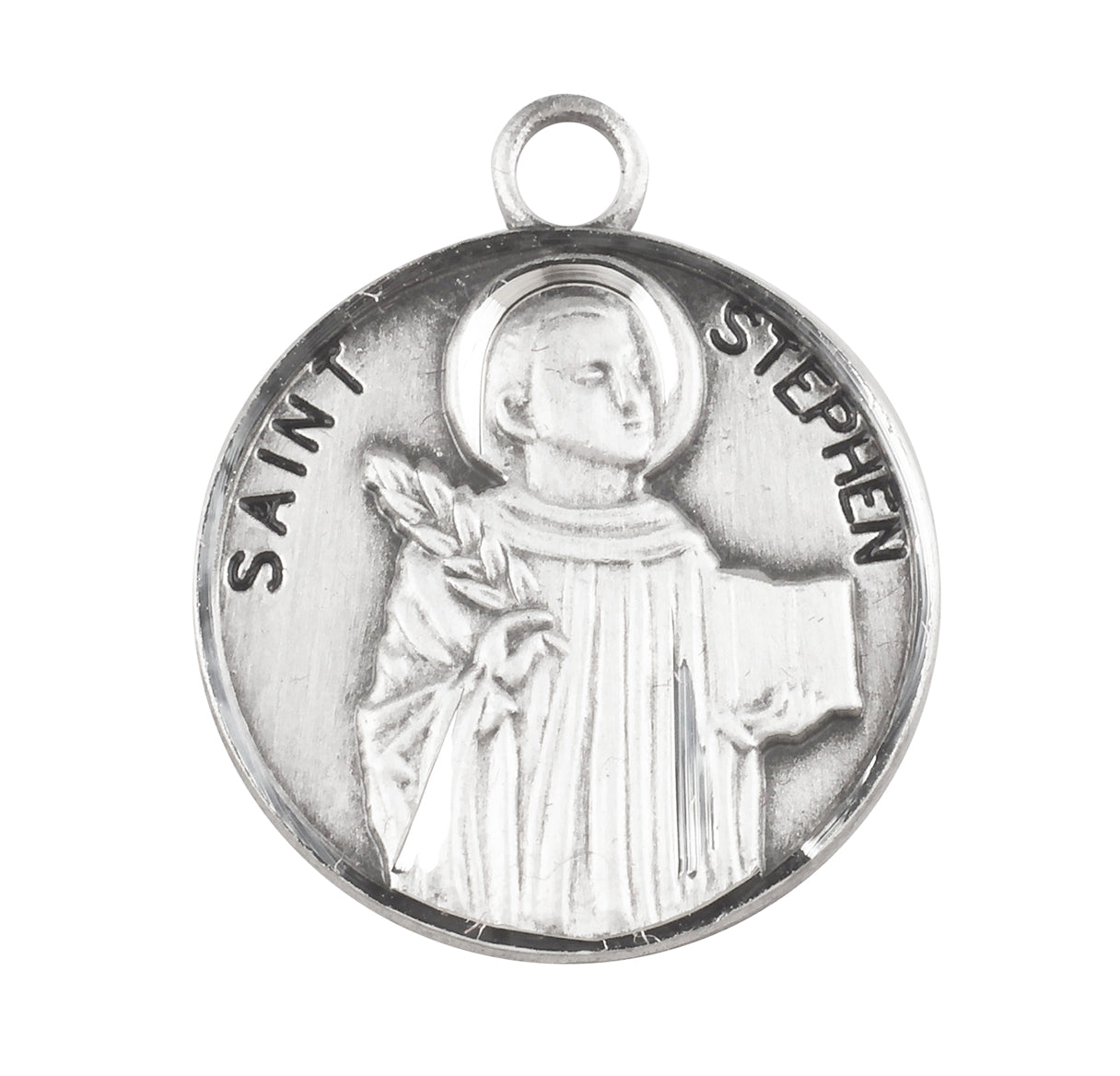 Sterling Silver Round St Stephen w/24" Ch-Bxd