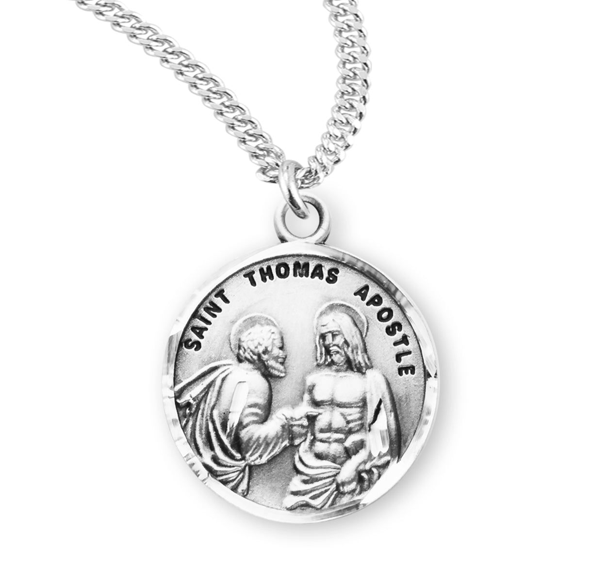 Sterling Silver Round St. Thomas the Apostle w/24" Ch-Bxd