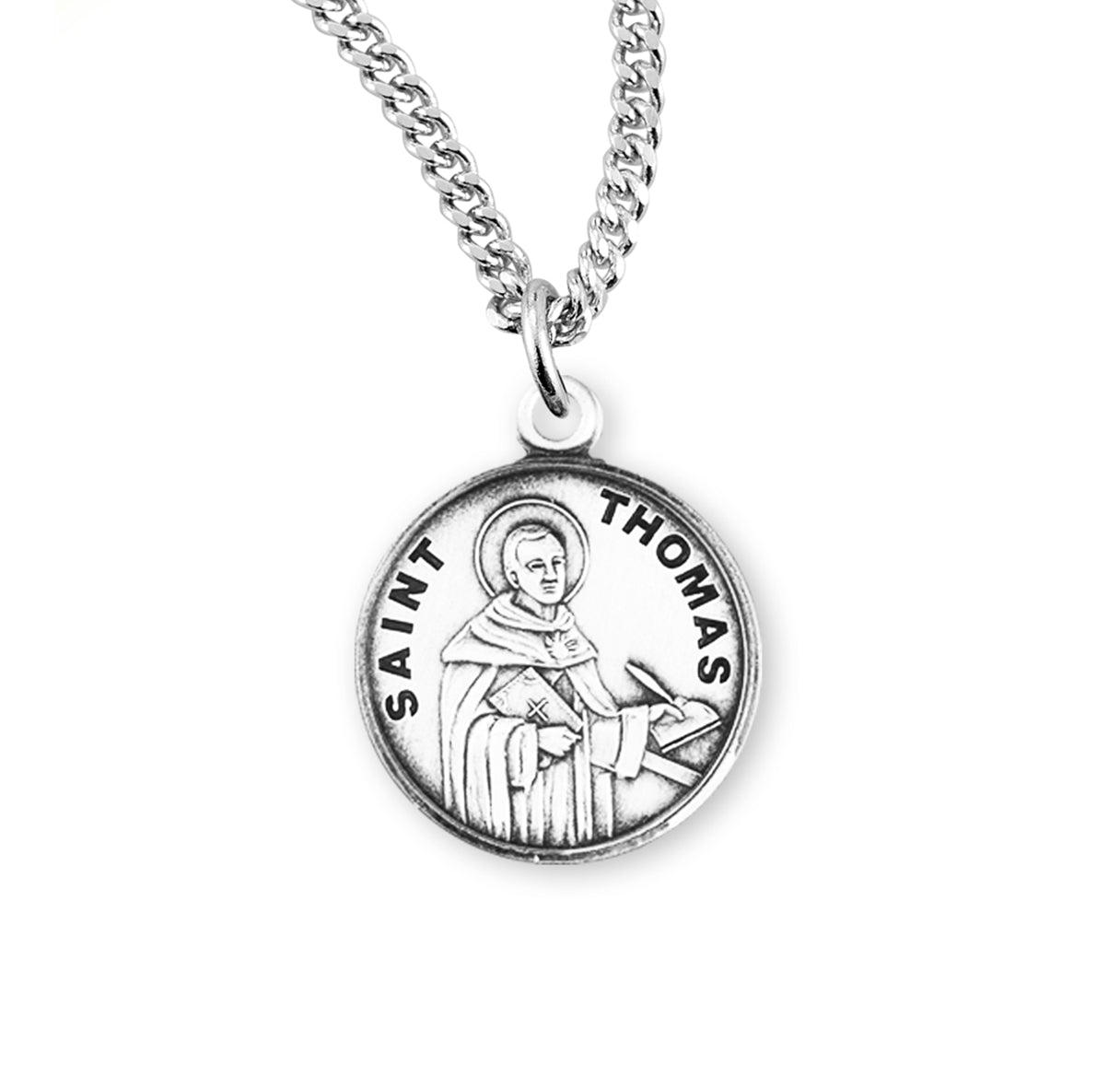 Sterling Silver Round St Thomas Aquinas w/24" Ch-Bxd