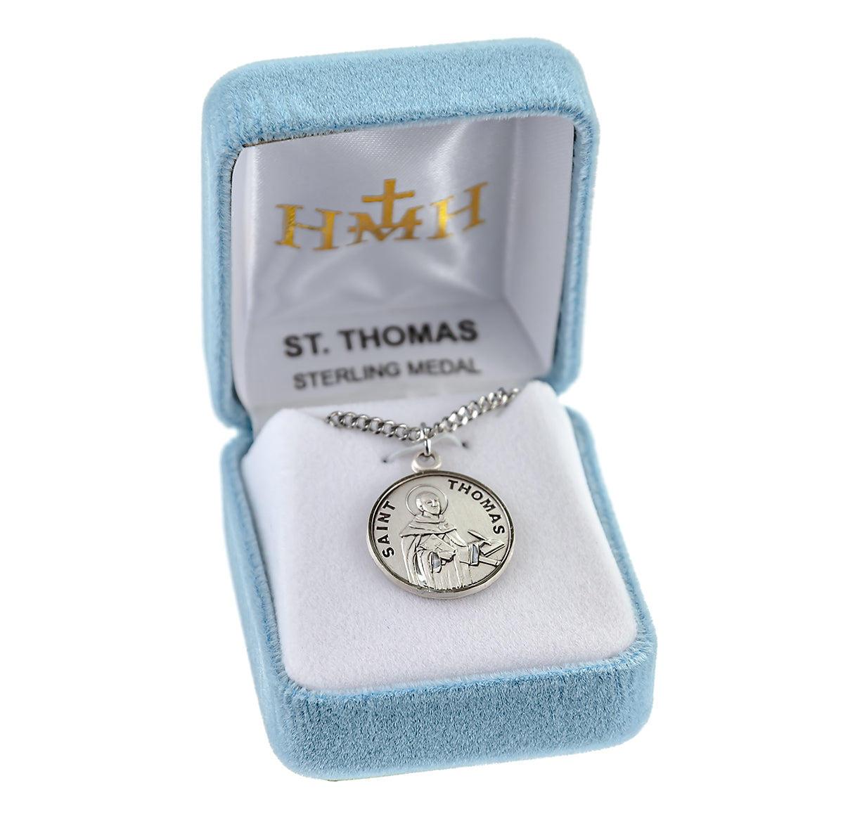 Sterling Silver Round St Thomas Aquinas w/24" Ch-Bxd