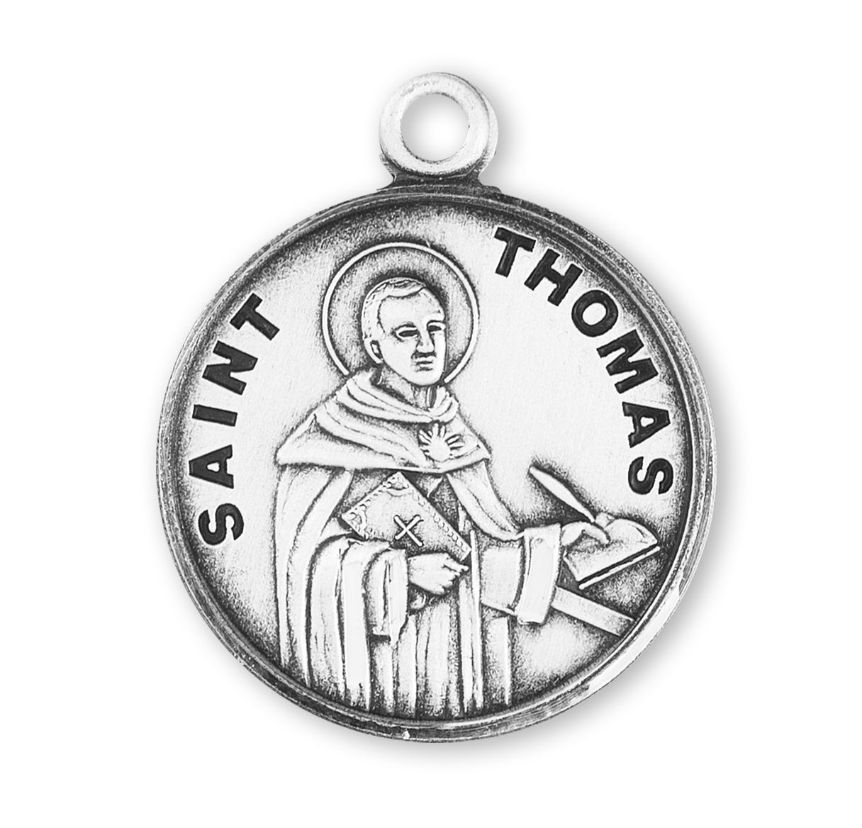 Sterling Silver Round St Thomas Aquinas w/24" Ch-Bxd