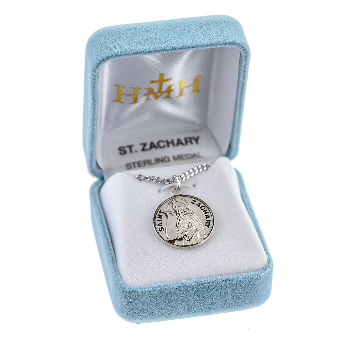 Sterling Silver Round St. Zachary w/24" Ch-Bxd
