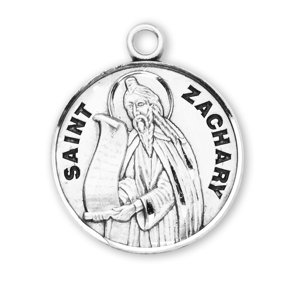 Sterling Silver Round St. Zachary w/24" Ch-Bxd