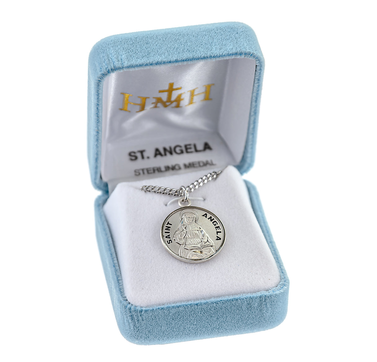 Patron Saint Angela Round Sterling Silver Medal