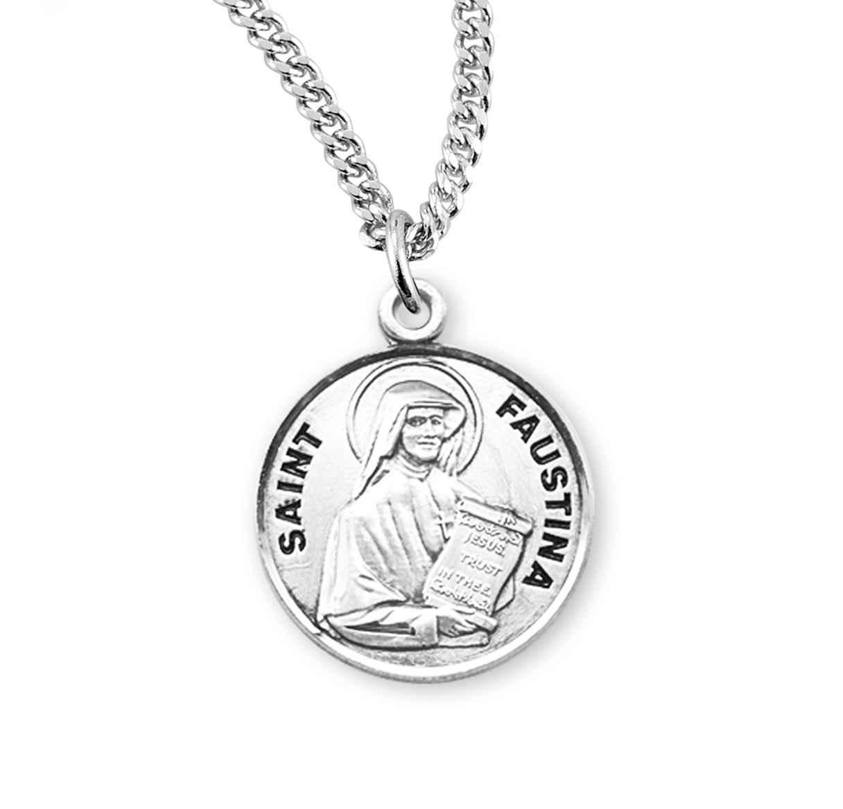 Sterling Silver Round St Maria Faustina w/24" Ch-Bxd