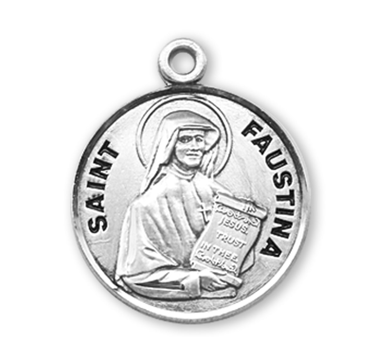 Sterling Silver Round St Maria Faustina w/24" Ch-Bxd