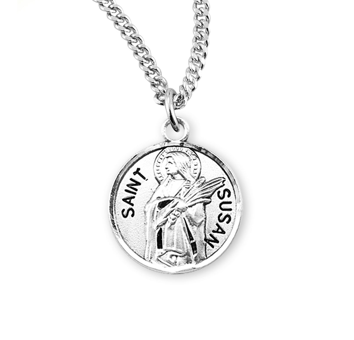 Sterling Silver Round St Susan w/16" Ch-Bxd