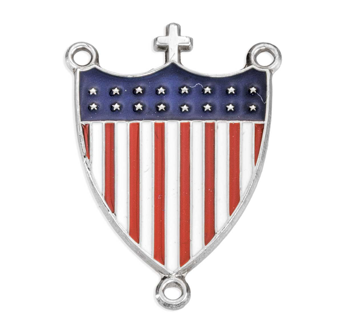 Sterling Silver American Sheild W/ Cross Protector Rosary Center