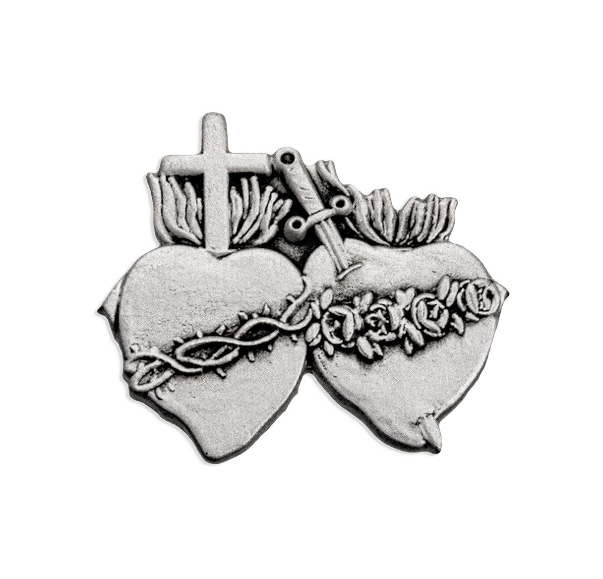 Sterling Silver Sacred Hearts Lapel Pin-Bxd