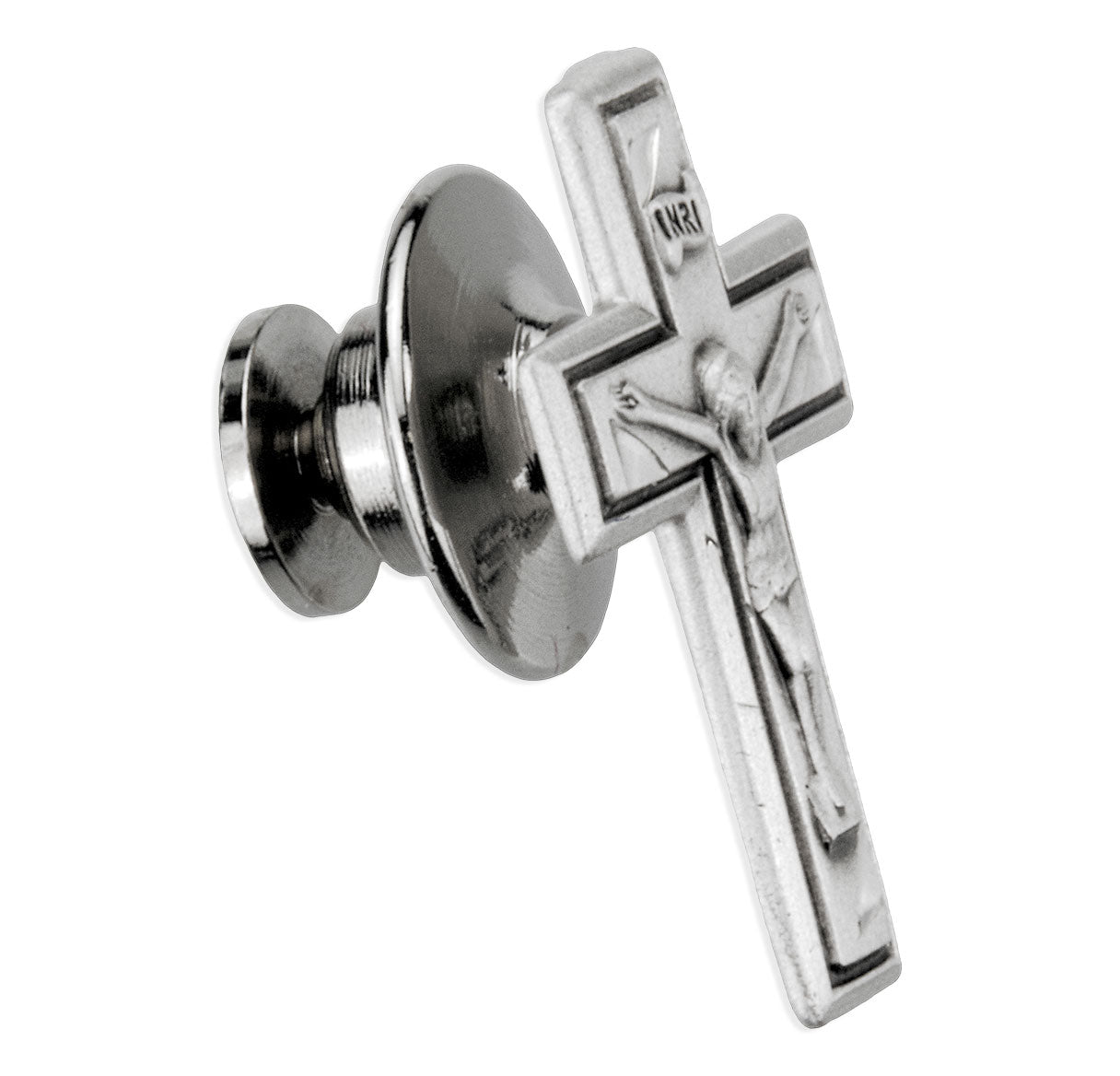 Sterling Silver Small Wide Crucifix Lapel Pin