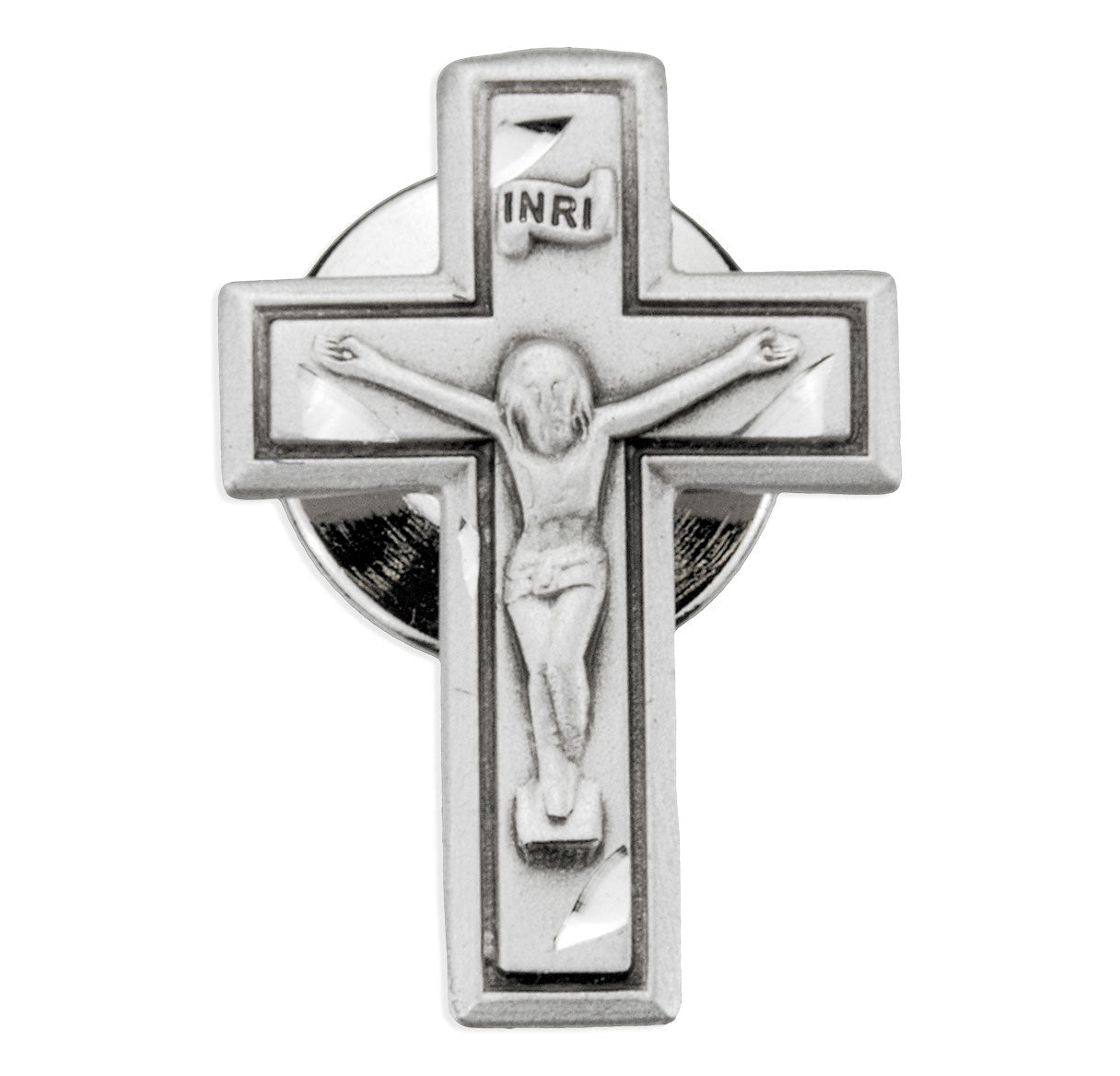 Sterling Silver Small Wide Crucifix Lapel Pin