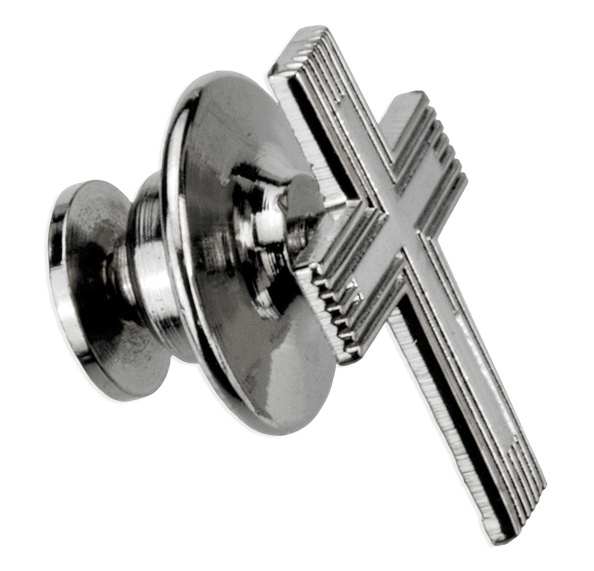 Sterling Silver Small Cross w/Raised Center Lapel Pin