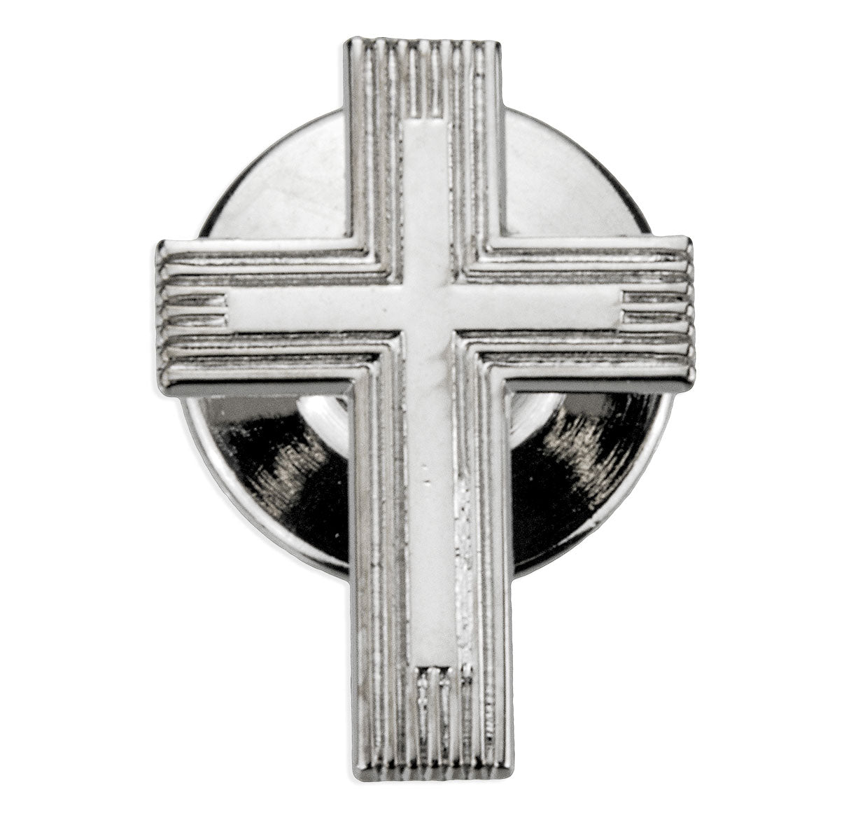 Sterling Silver Small Cross w/Raised Center Lapel Pin
