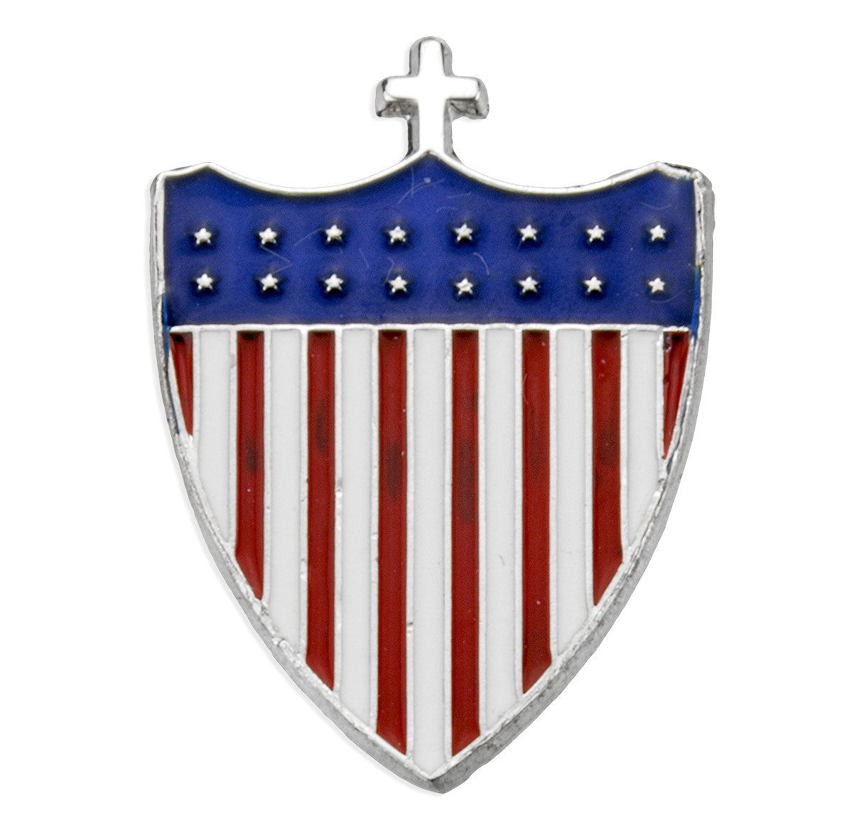 Sterling Silver American Sheild W/ Cross Protector Pin-Bxd
