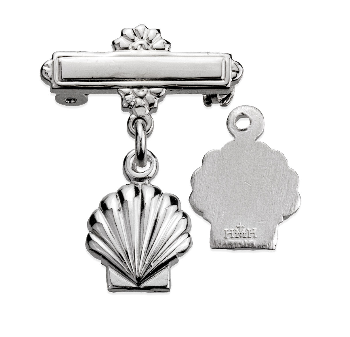 Sterling Silver Baptism Baby Medal w/Bar Pin-Bxd