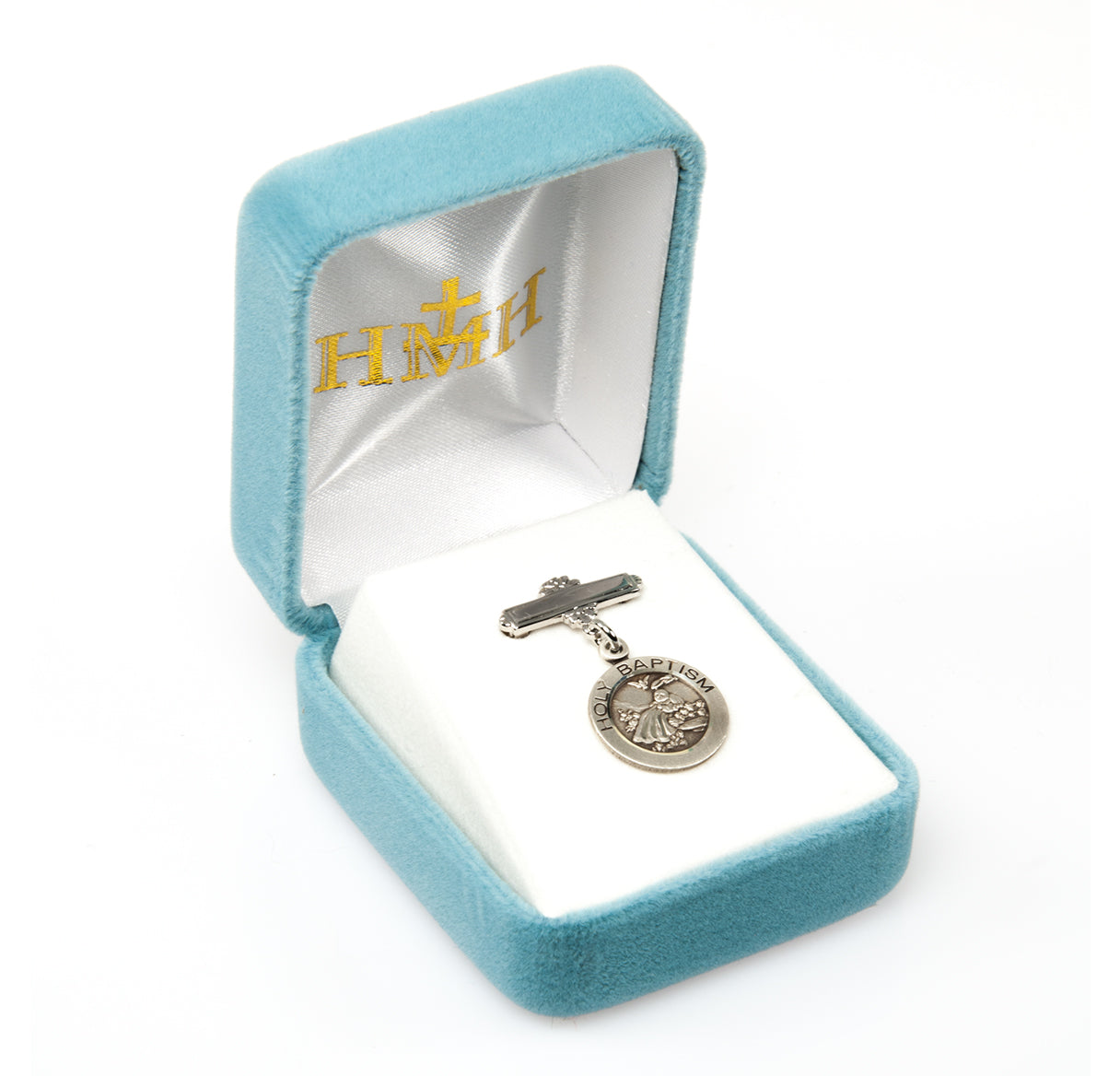 Sterling Silver Rd Holy Baptism Medal w/Bar Pin-Bxd