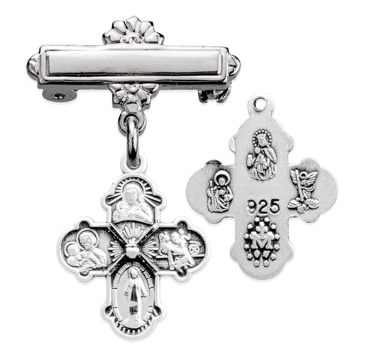 Sterling Silver Small 4-Way Medal w/Bar Pin-Bxd