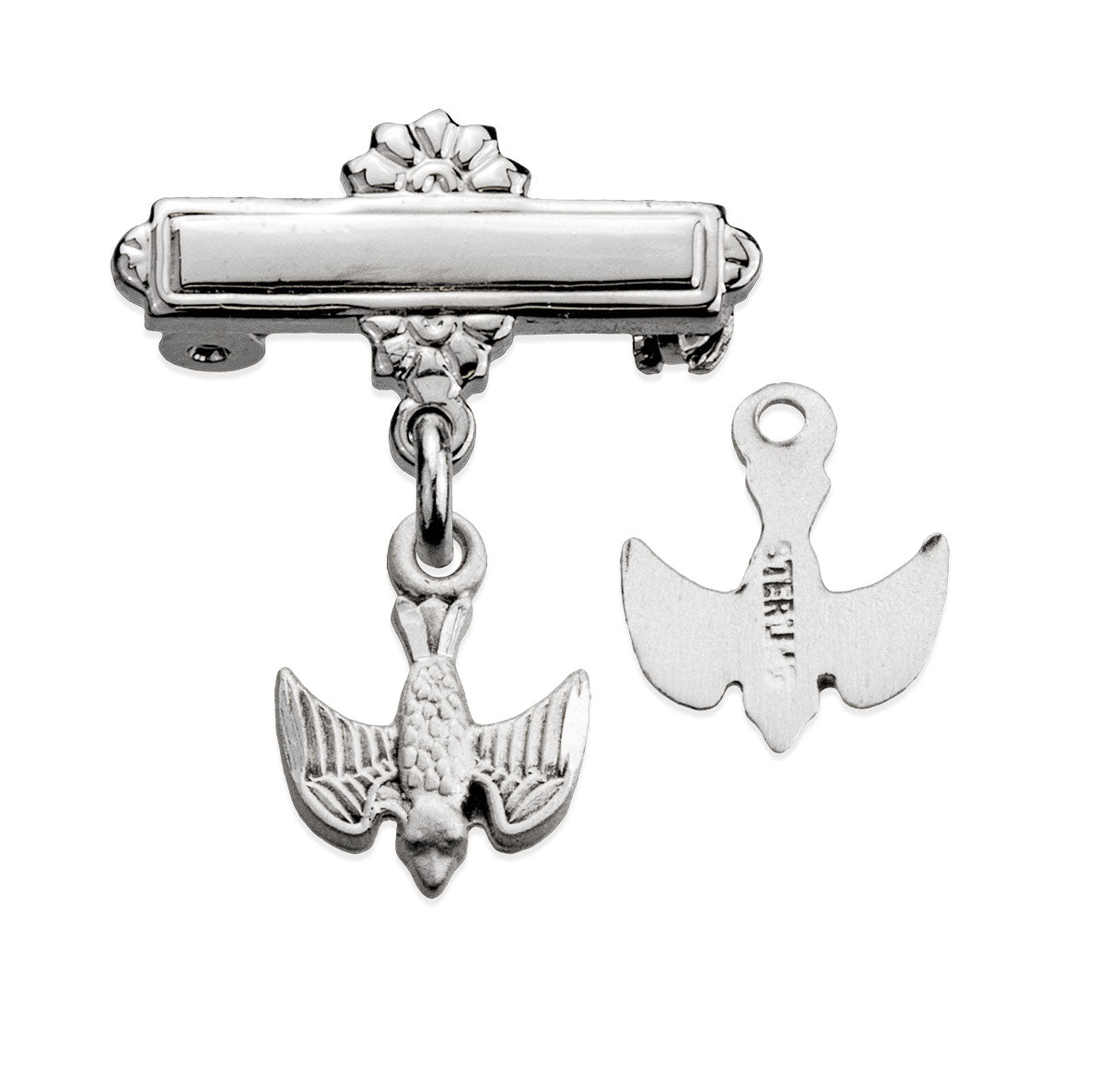 Sterling Tiny Holy Spirit Charm w/Bar Pin-Bxd