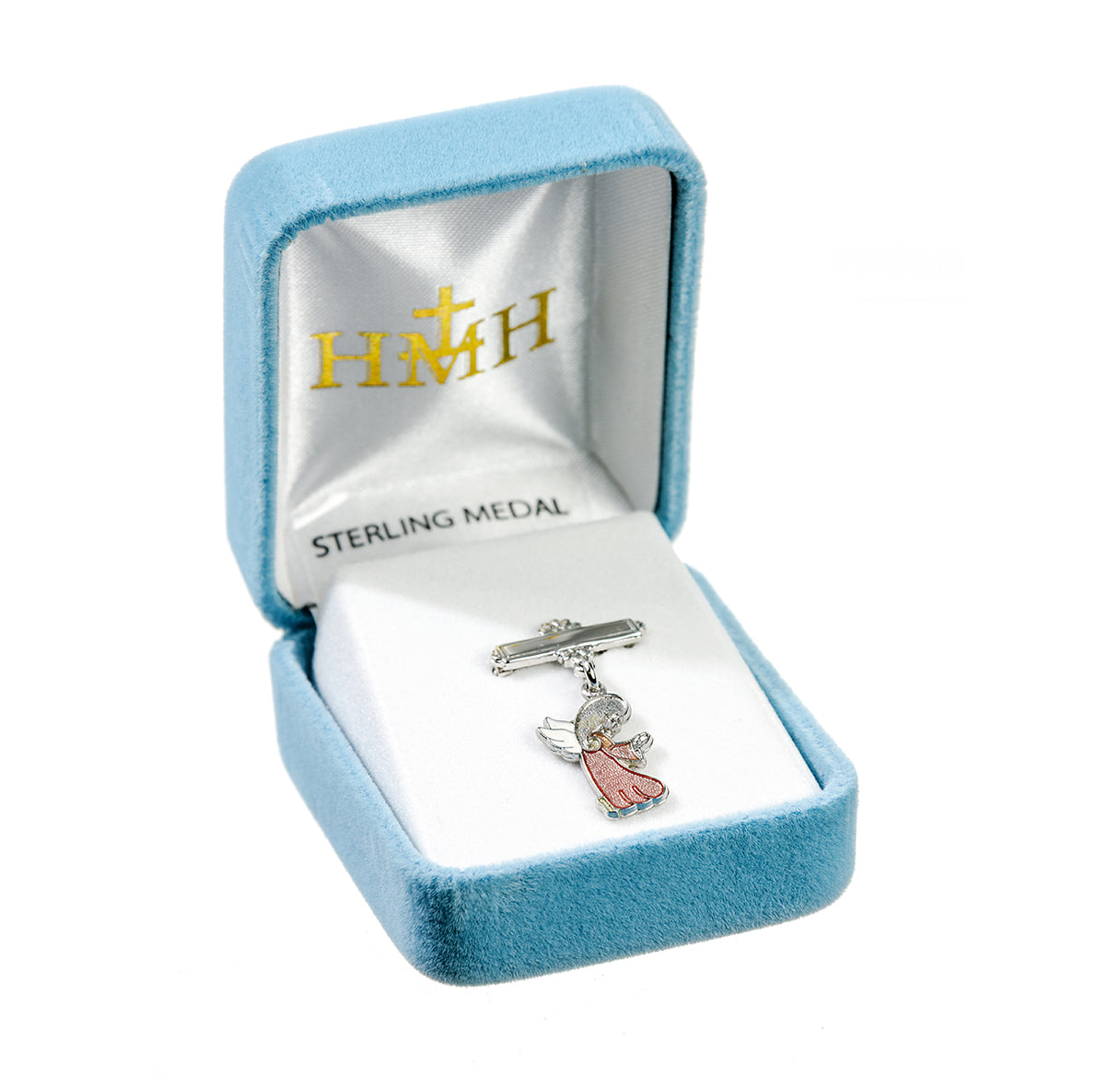 Sterling Silver Pink Angel Charm w/Bar Pin-Bxd