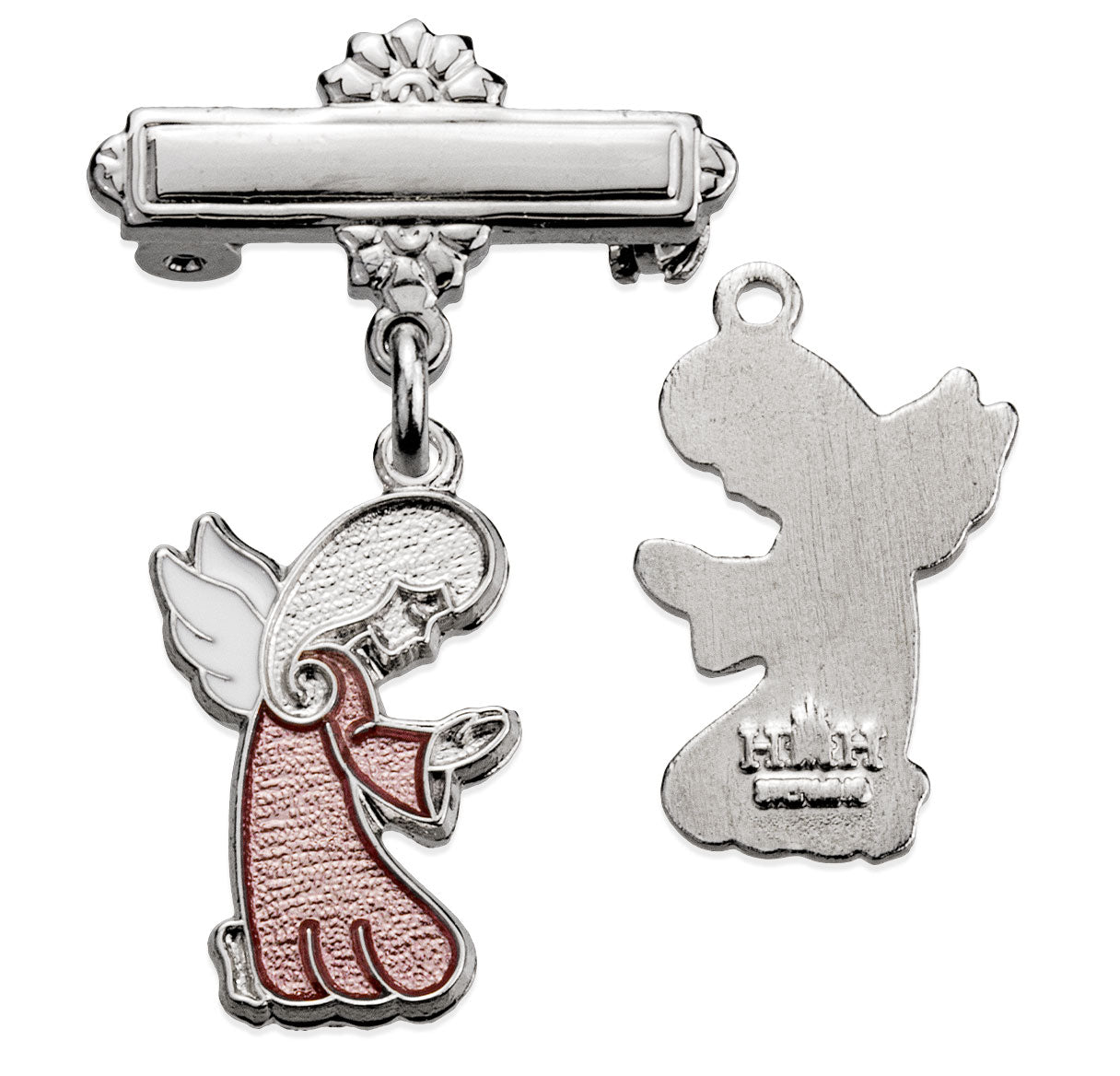 Sterling Silver Pink Angel Charm w/Bar Pin-Bxd