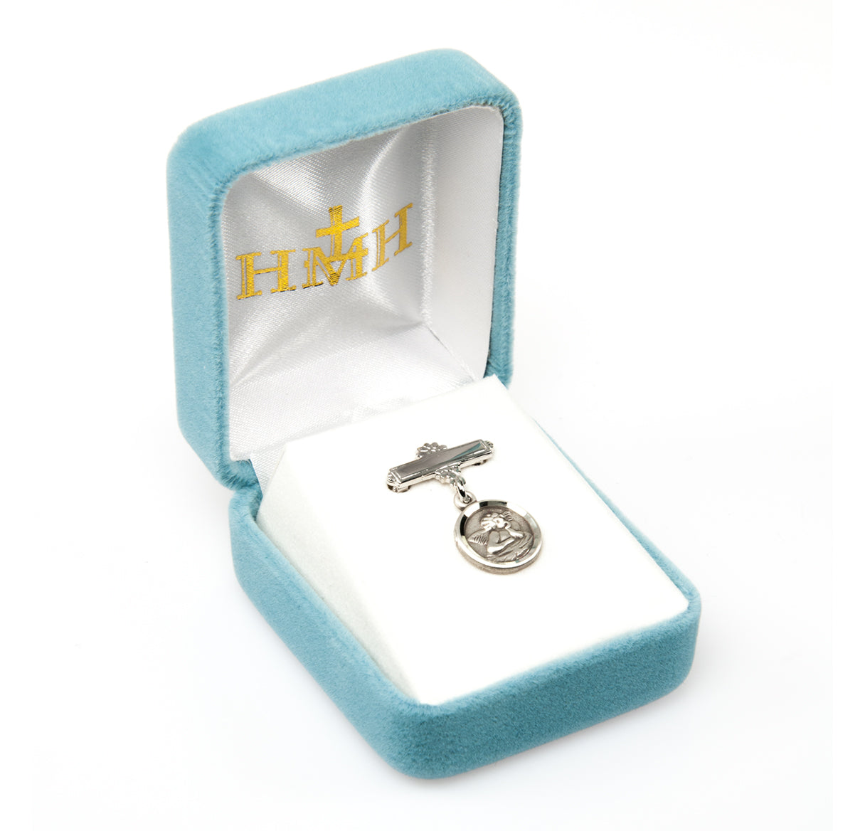 Sterling Silver Davinci Little Angel Round Medal wBar Pin-Bxd