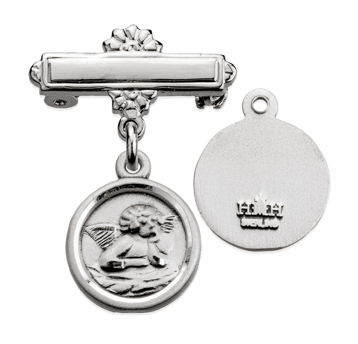 Sterling Silver Davinci Little Angel Round Medal wBar Pin-Bxd