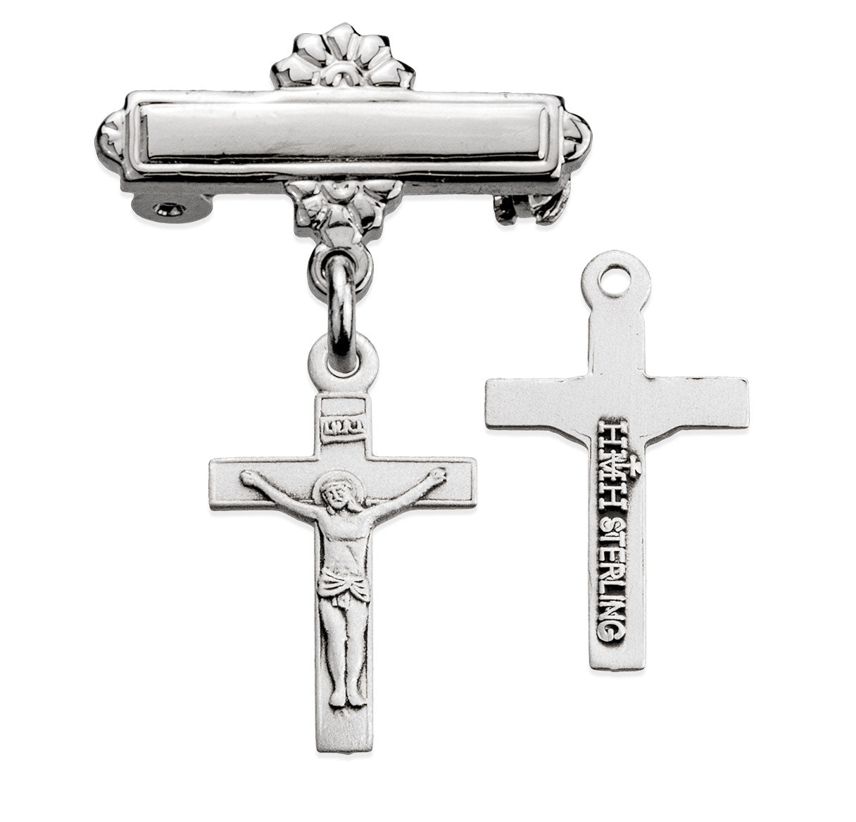 Sterling Silver Tiny Crucifix  w/Bar Pin-Bxd