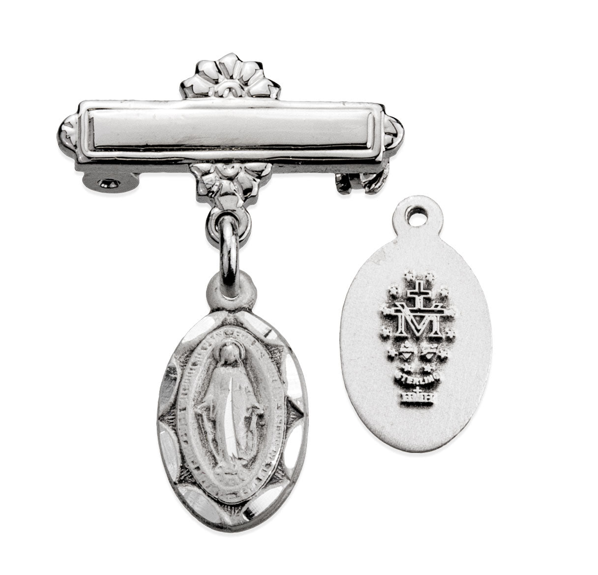 Sterling Silver Tiny Oval Miraculous w/Bar Pin-Bxd
