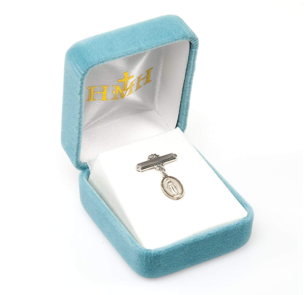 Sterling Silver Tiny Miraculous Baby Medal w/Bar Pin-Bxd